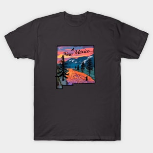 Fly Fishing New Mexico State Map Mountain Sunset River Retro T-Shirt